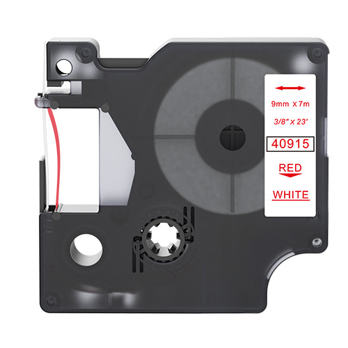 Cinta adhesiva compatible Dymo 40915, roja sobre blanco, 9 mm