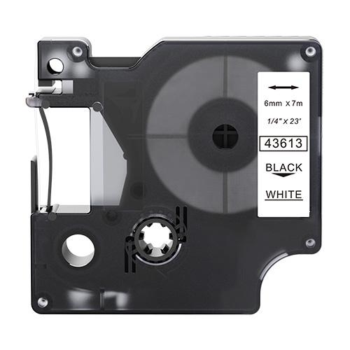 Cinta adhesiva compatible Dymo 43613, color negro sobre blanco, 6 mm