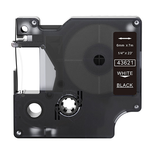 Cinta adhesiva para cartas compatible con Dymo 43621, color blanco sobre negro, 6 mm