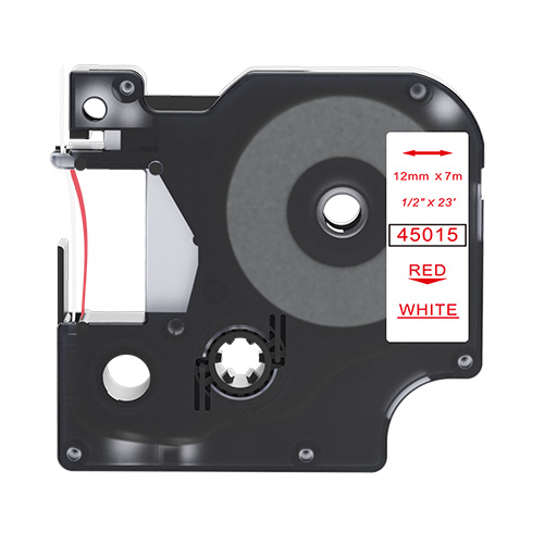 Cinta adhesiva para letras compatible con Dymo 45015, color rojo sobre blanco, 12 mm.