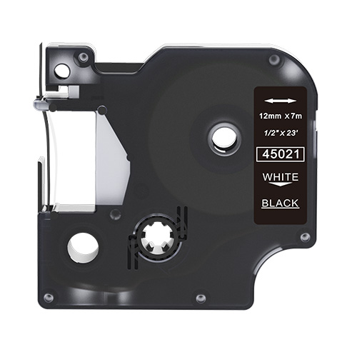 Cinta adhesiva para letras compatible con Dymo 45021, color blanco sobre negro, 12 mm.