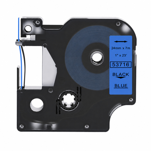 Cinta adhesiva compatible Dymo 53716, negro sobre azul, 24 mm