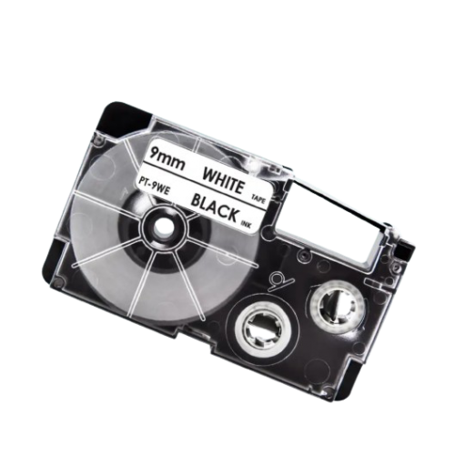 Cinta de etiquetas compatible con Casio XR-9WE, color negro sobre blanco, 9 mm