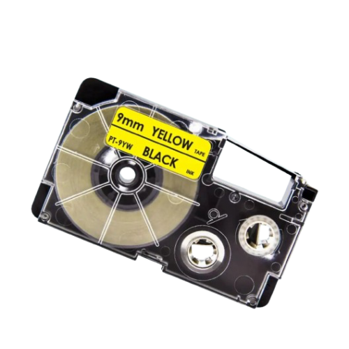 Cinta de etiquetas compatible con Casio XR-9YW, color negro sobre amarillo, 9 mm